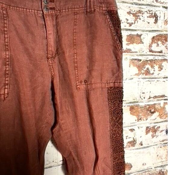 Anthropologie Hei Hei Embroidered Crochet Linen Cropped Marlena Trousers Pants - Picture 4 of 10